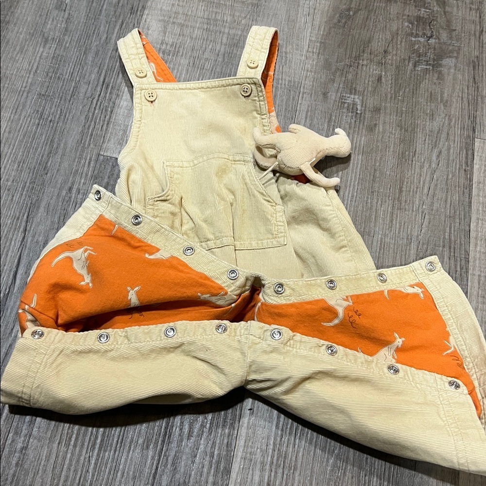 HTF Gymboree Vintage Kangaroo print overalls with stuffed kangaroo size 3-6M - Picture 6 of 14